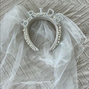 White Bridal Headband with Veil